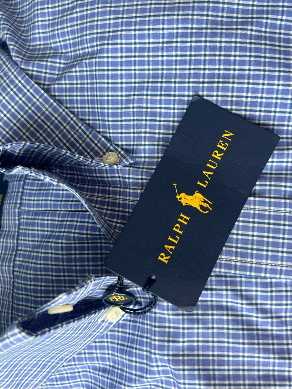 Ralph Lauren Men’s Navy and Light Blue Windowpane Button-Down Shirt